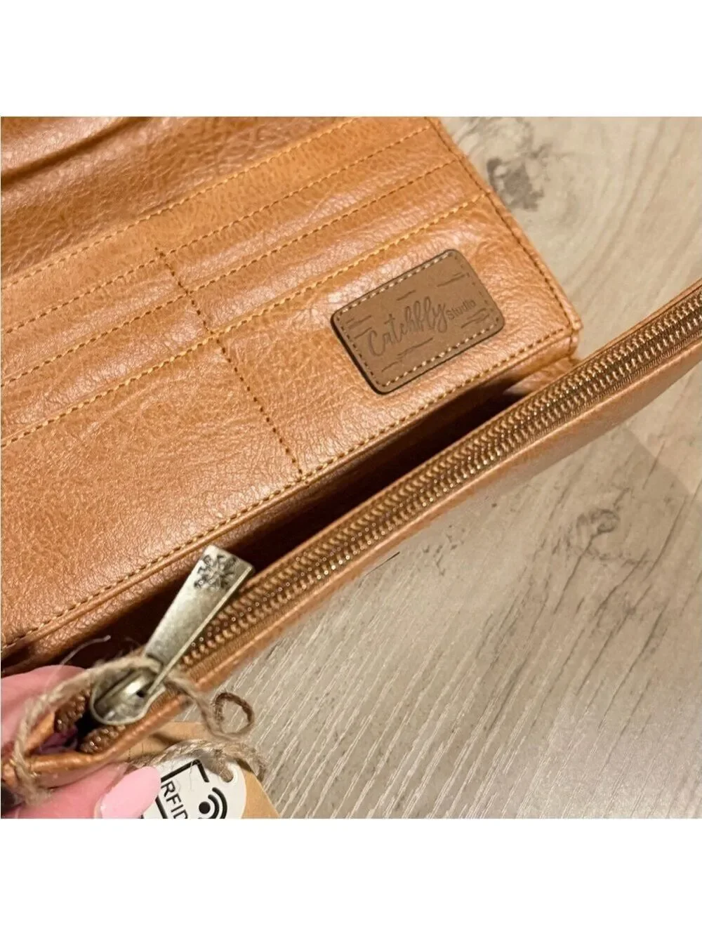 Catchfly Brown Metallic Large Flap Wallet NWT